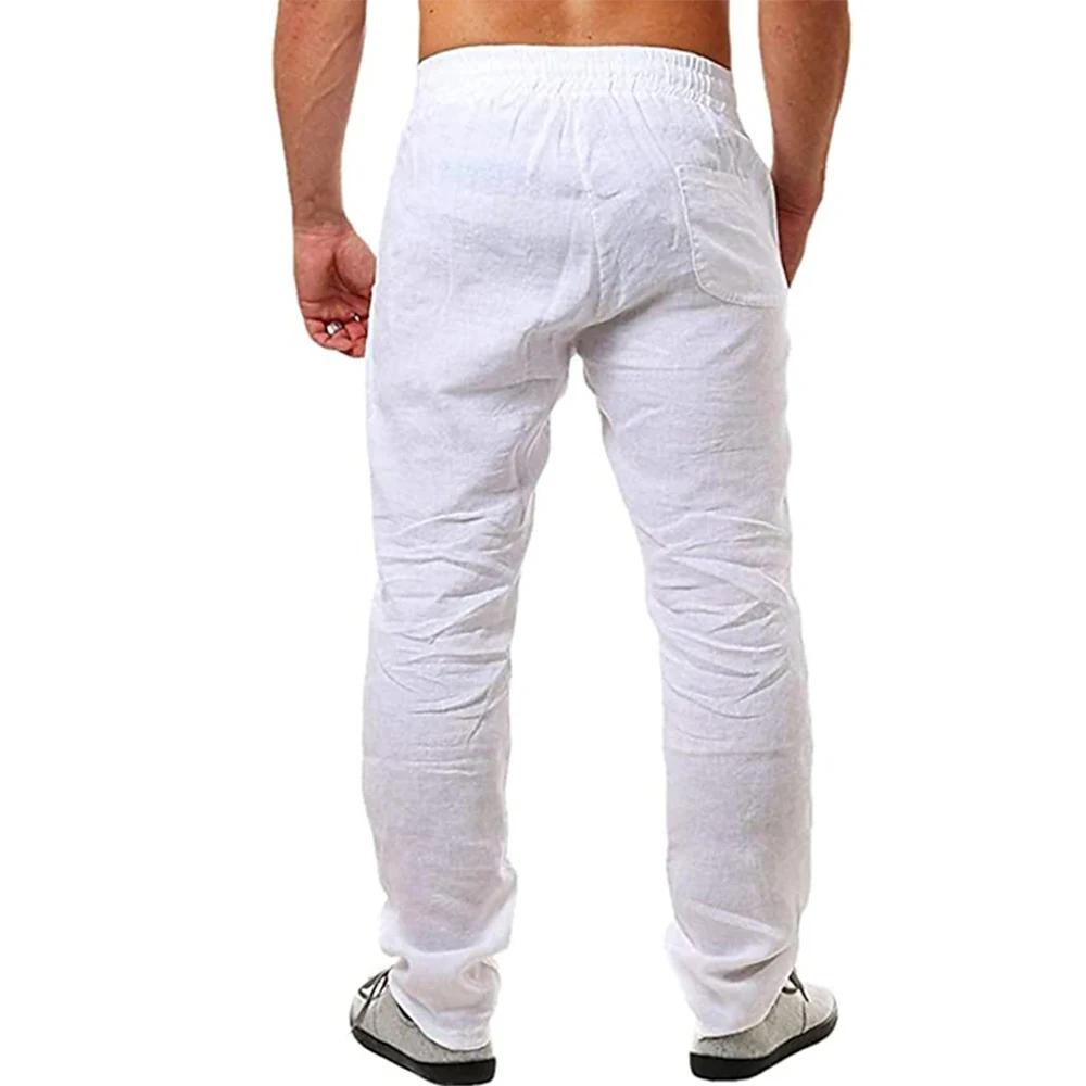 Pantalon en coton et lin pour homme, respirant, couleur unie, Fitness, Streetwear, nouvelle collecti