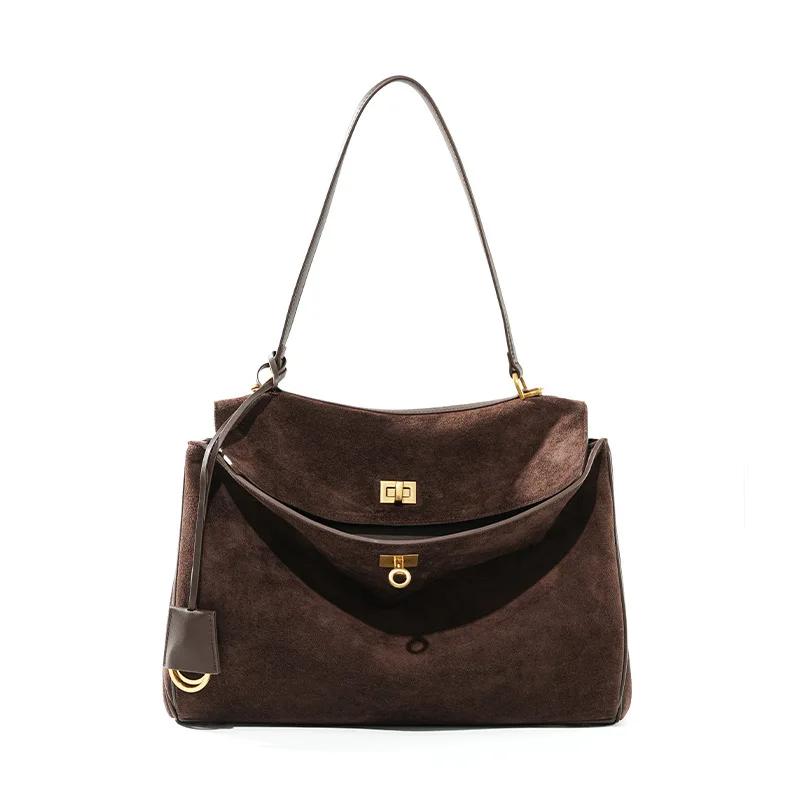 Sac à main en daim pour femmes, sac à bandoulière de grande capacité, fourre-tout simple, sac à main