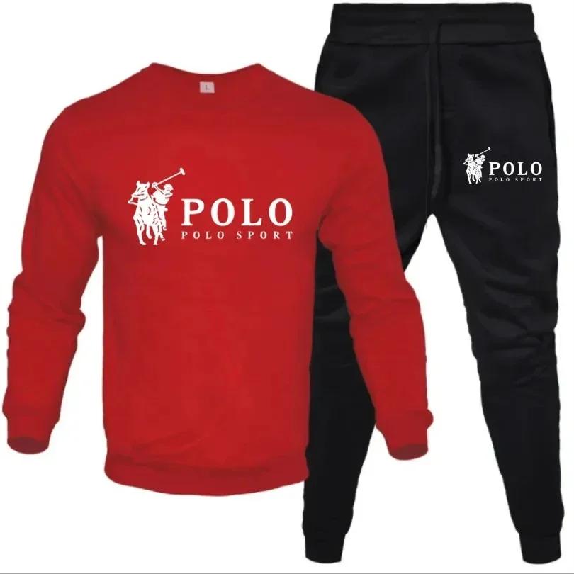 Ensemble de survêtement sportif pour homme en 2 pièces - Sweat-shirt à col rond noir et pantalon de 