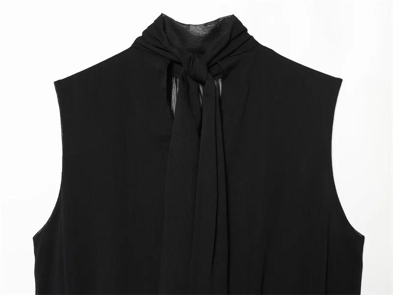 Haut plissé noir sans manches pour femme, nouvelle collection Printemps-Été 2026, style décontracté