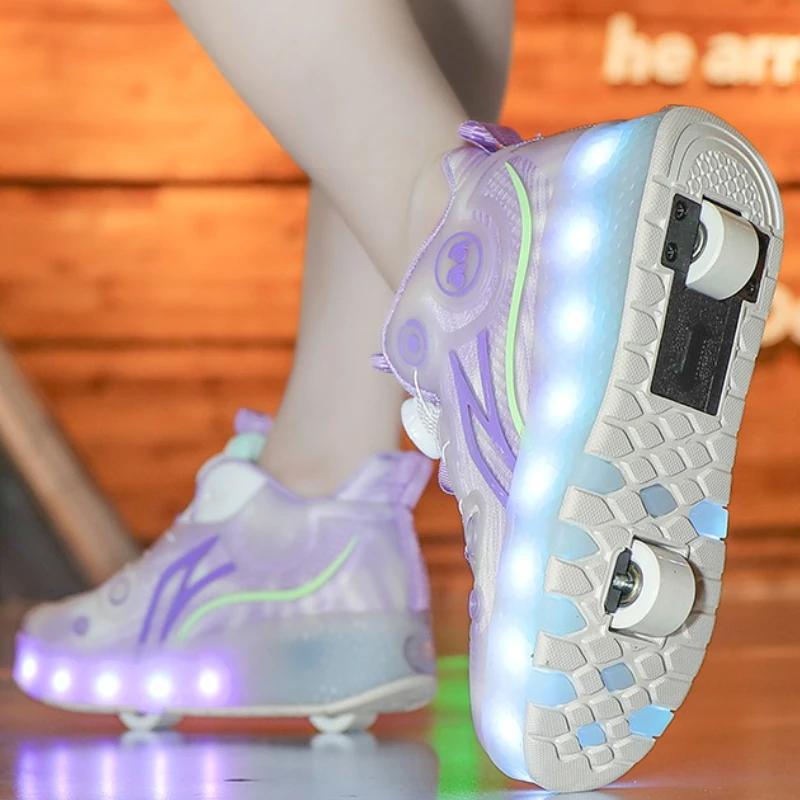 Chaussures à roulettes lumineuses Cool, Design universel pour garçons et filles, patins à deux roues