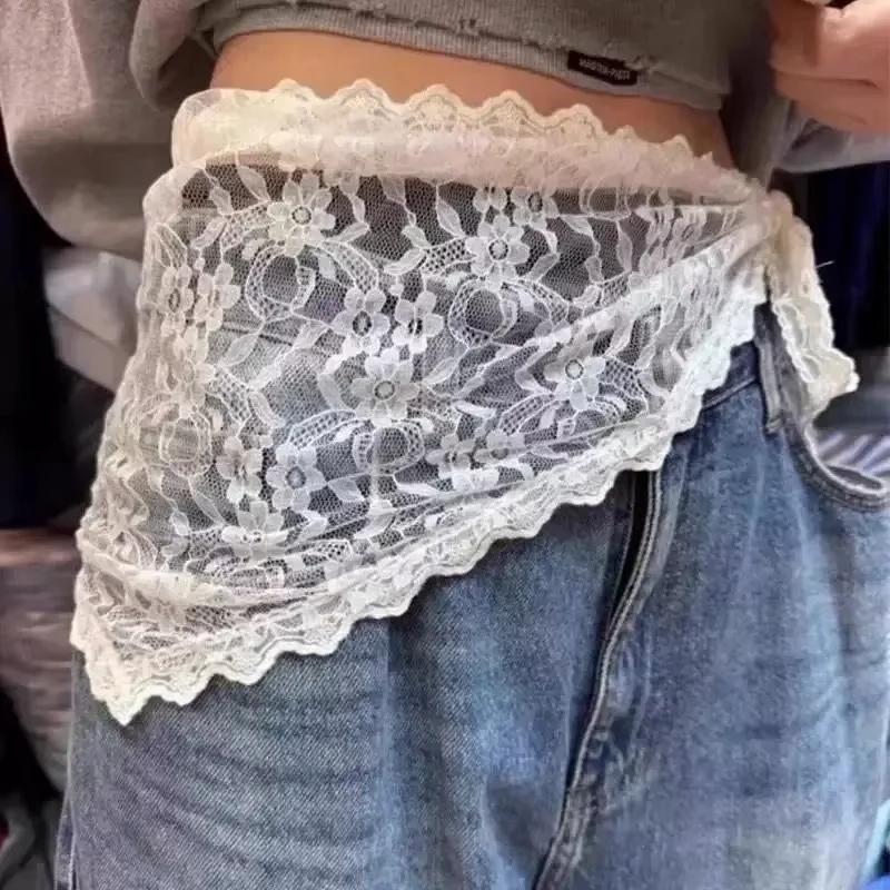 Jupe courte triangulaire 2 en 1, demi-jupe, rideau de fesses, tablier à garniture en dentelle, dente