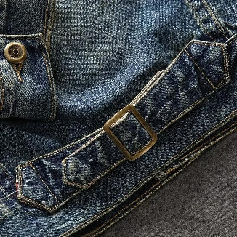 Manteau en jean pour homme, printemps-automne, col rabattu, simple boutonnage, coupe ajustée, bleu d
