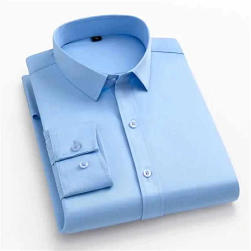 Chemise élastique à manches longues pour hommes, tenue d'affaires décontractée sans repassage, tenue