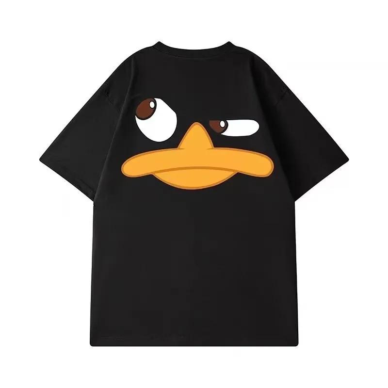T-shirt à col rond pour hommes, coupe ample, à la mode, Vintage américain, Expression de canard impr