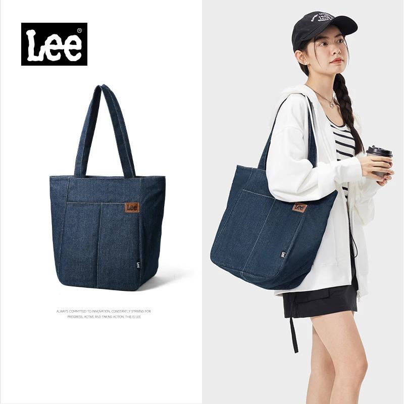 LEE Denim bleu femmes casual grande capacité sac fourre-tout jean Beige dames travail épaule école é