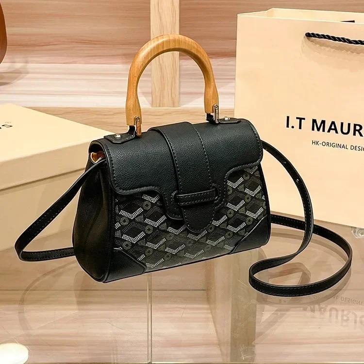 Sac Keli en cuir véritable avec manche en bois pour femmes, vieille fleur transfrontalière, nouveau 