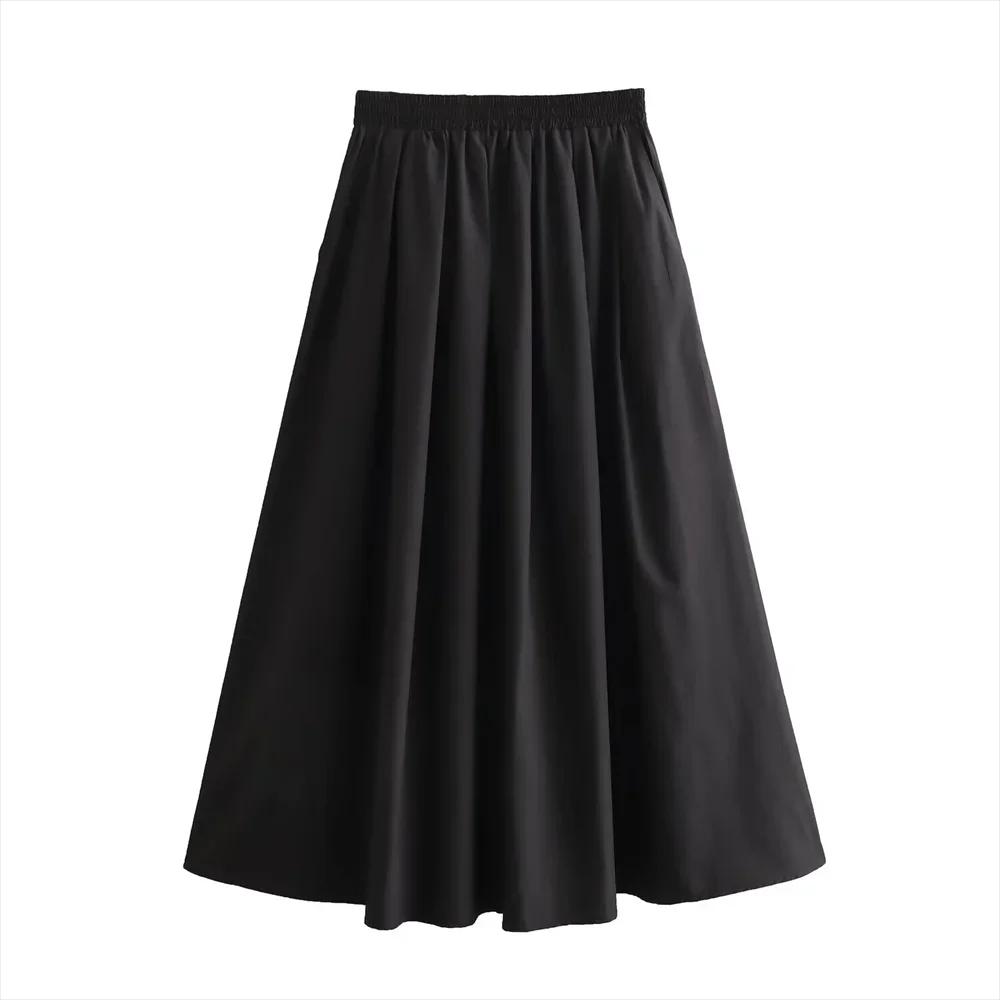 Mooyufon 2025 tempérament femme polyvalent ample et décontracté couleur unie jupe taille haute longu