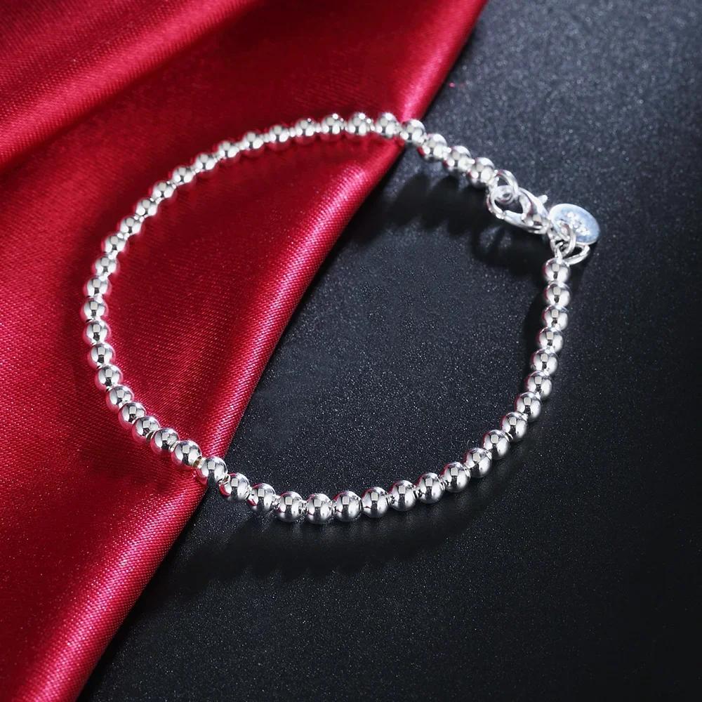 Breloque cadeaux de noël, Bracelet en argent Sterling 925, chaîne de perles de 4MM pour femmes, marq