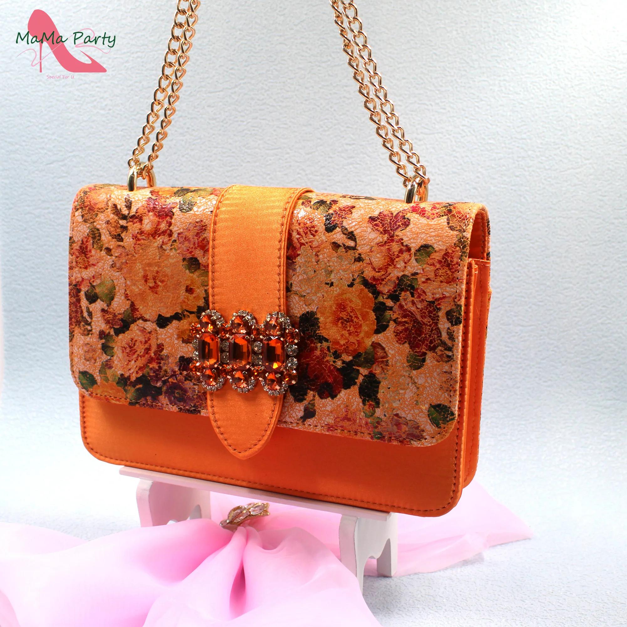 Ensemble de chaussures et de sacs en cuir PU orange pour femmes italiennes, design floral, robe, hau