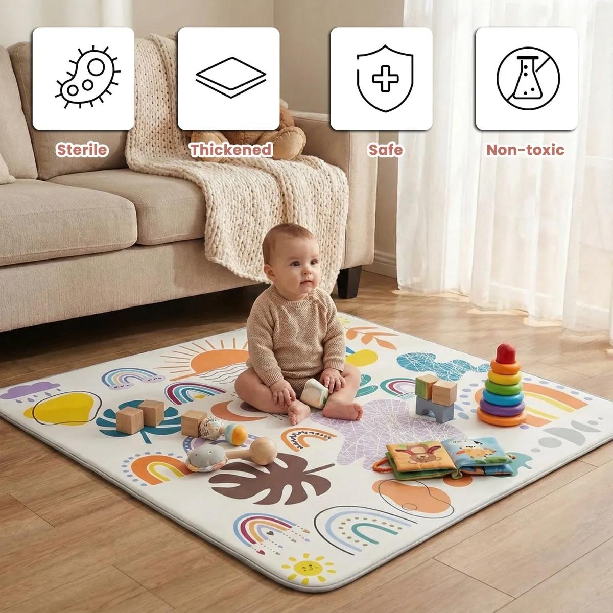 Tapis de jeu pour bébé, tapis de parc rampant, tapis de jeu en mousse épaisse et douce pour bébés et