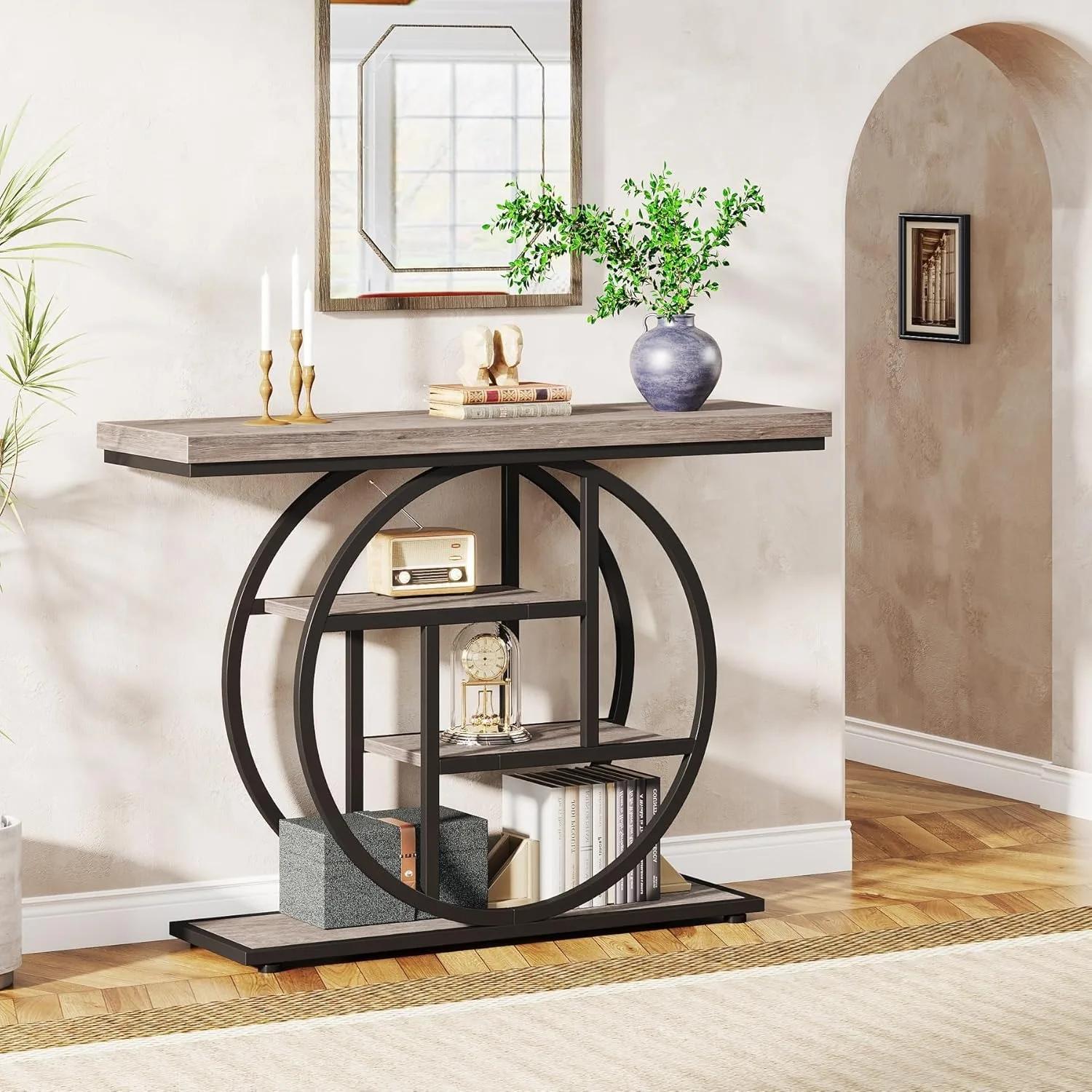 LITTLE TREE Table console 41,3", table d'entrée industrielle pour canapé à 4 niveaux, tables d'appoi