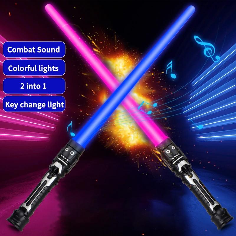 Épée lumineuse colorée, jouets Laser, sabre Laser rouge et bleu, Double sabre télescopique, musique 