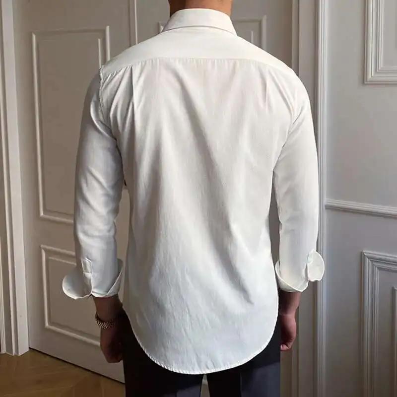 Printemps loisirs britannique affaires chemise Design britannique hommes col Cuba mince solide chemi