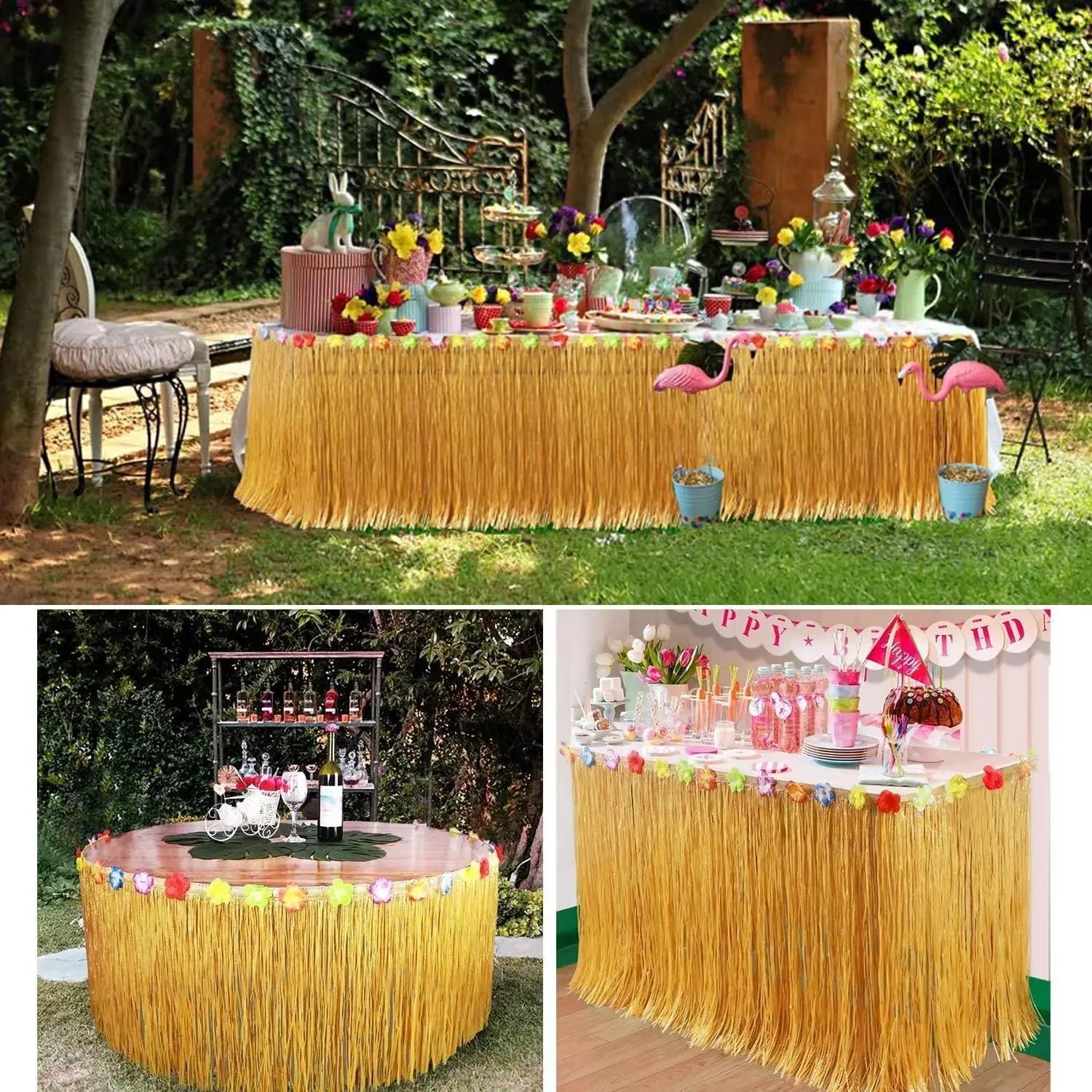 Jupe de Table en paille Luau, 3 tailles, couleur paille, fournitures de fête à thème d'été hawaïen p