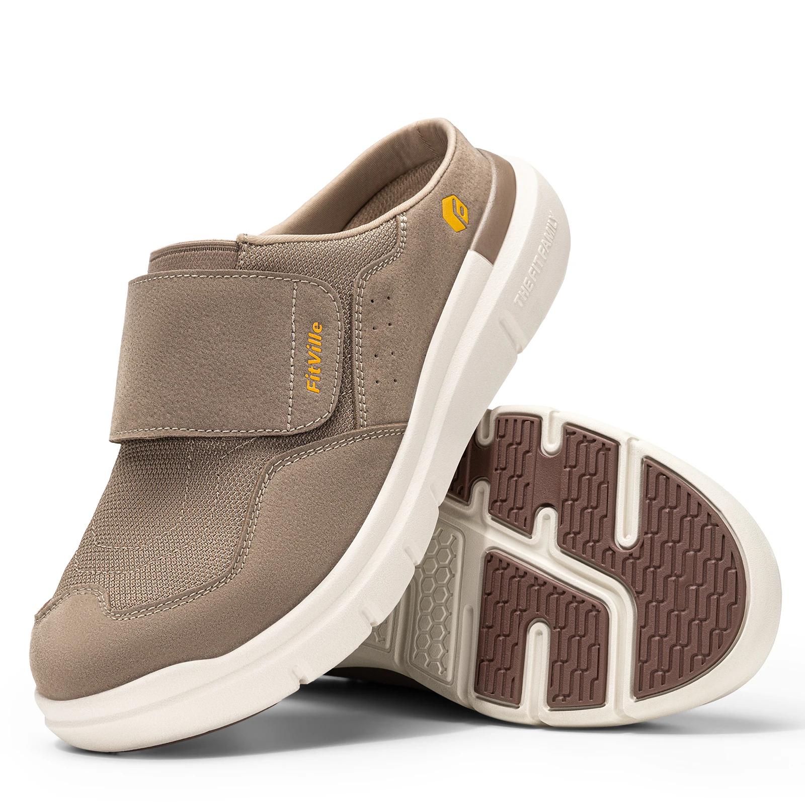 FitVille – Chaussons larges pour hommes avec soutien de la voûte plantaire, respirants, ajustables, 