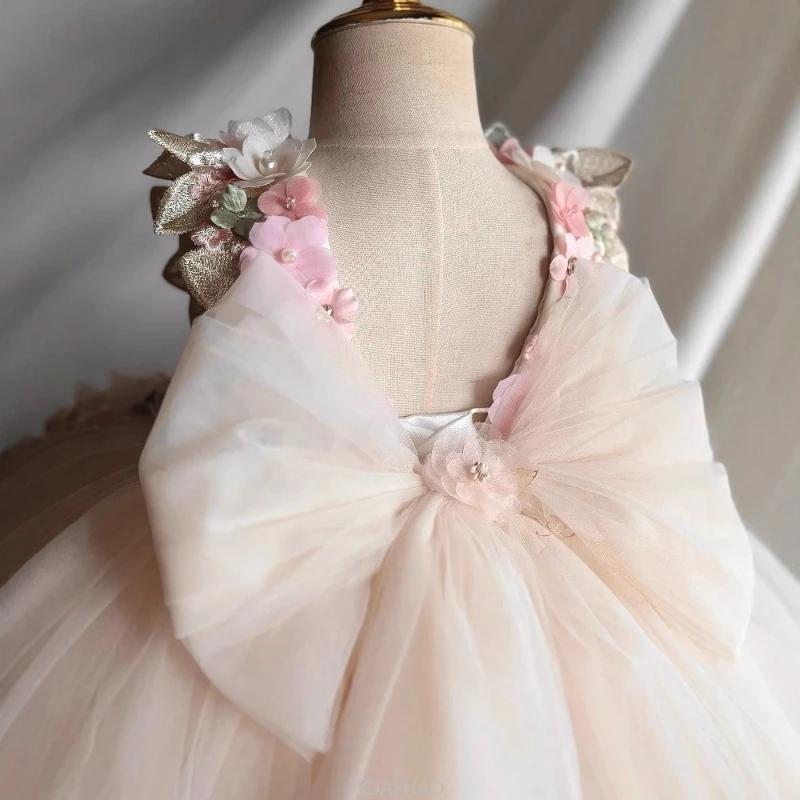 Robe de mariée d'été pour filles, tenue de princesse florale pour premier anniversaire, tenue de con