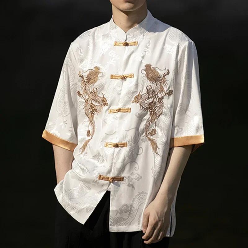 Robe traditionnelle chinoise d'été de haute qualité, chemise brodée de Dragon, vêtements pour hommes