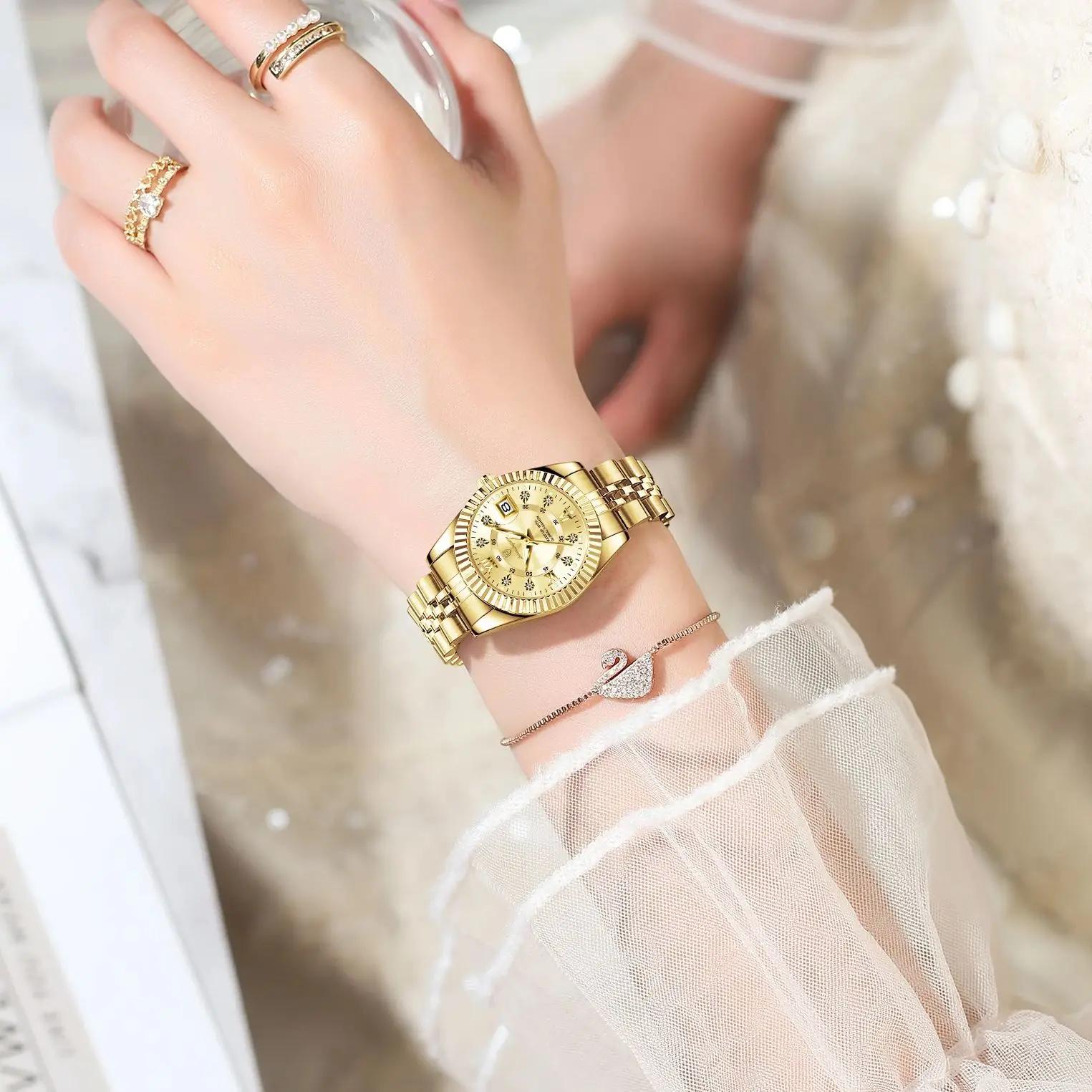 POEDAGAR mode montre pour femme étanche lumineux Date élégante dames montres en acier inoxydable mon