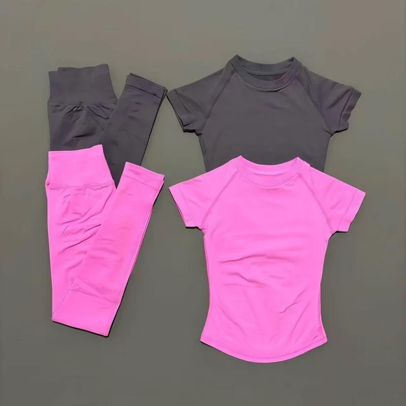 Ensemble de 2 pièces HISTELLO pour femmes : tenue de sport, gym, yoga sans couture à manches courtes
