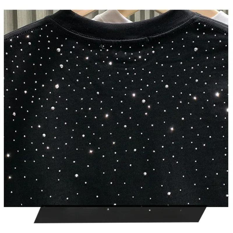 Été hommes vêtements été strass Rivet T-shirt col rond T-shirt style décontracté Version coréenne ho