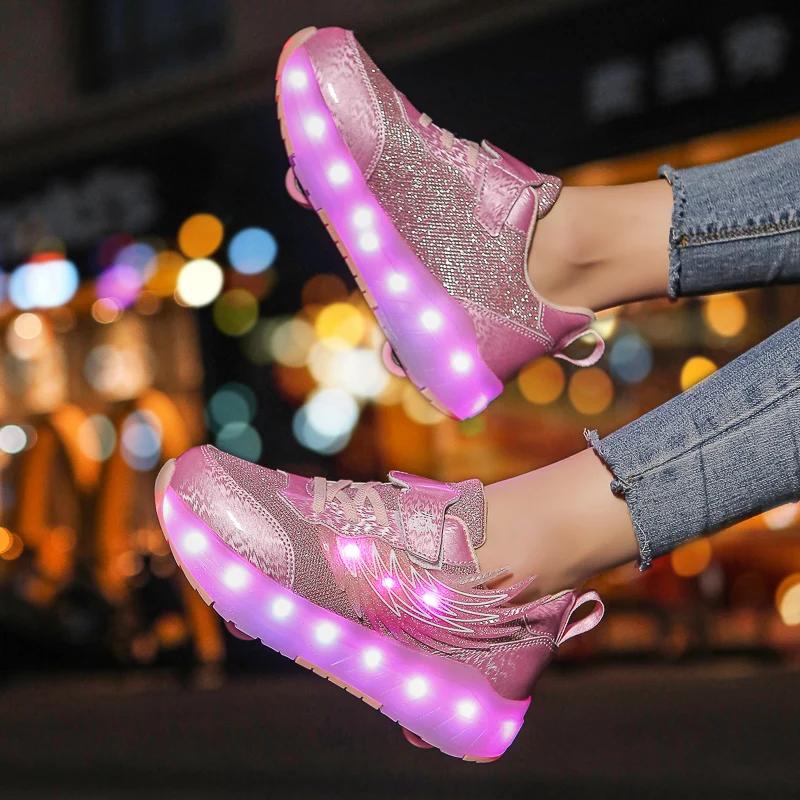 Garçons filles chaussures à roulettes lumière LED USB charge enfants patins à roulettes chaussures d