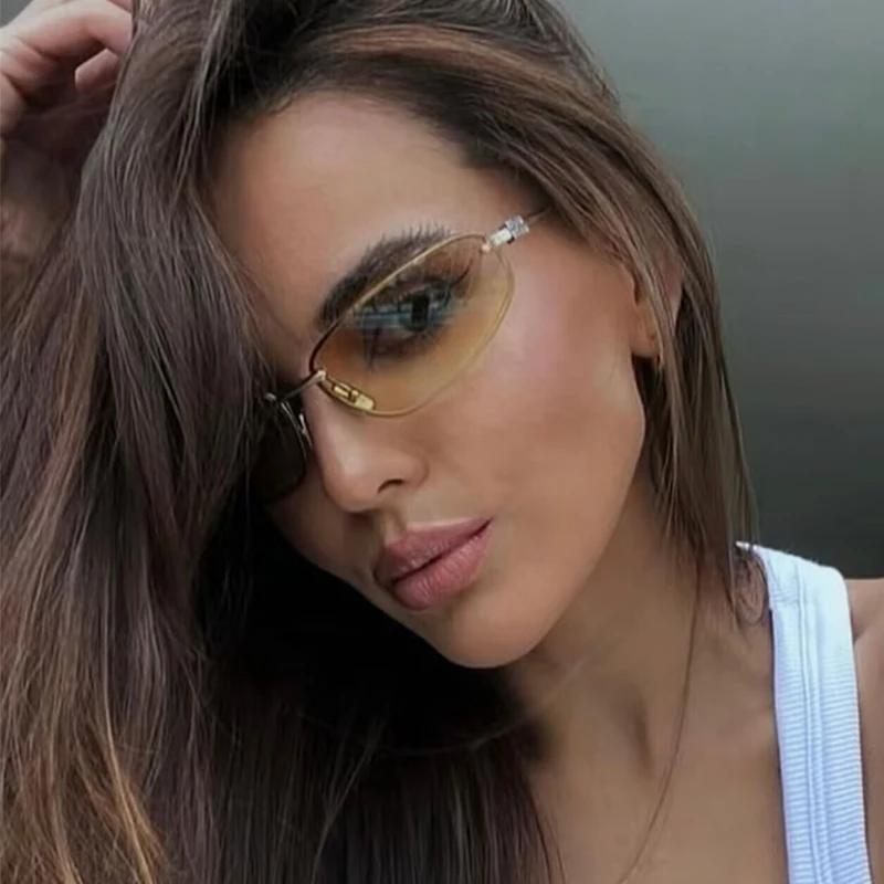 Lunettes de soleil ovales sans cadre Y2K de luxe, Design de marque, style haut de gamme, Punk, pour 