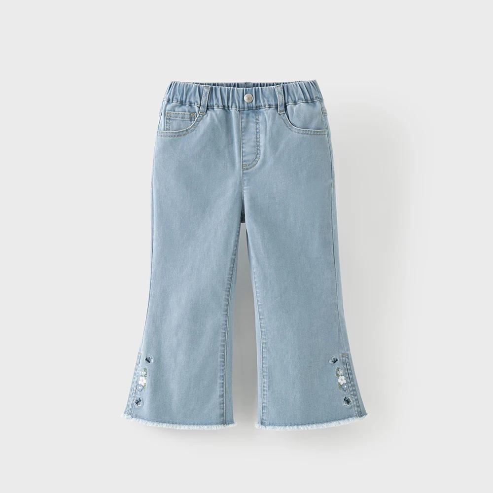 Pantalon d'été brodé pour filles Dave Bella, décontracté, taille élastique, poches, coupe bootcut, j