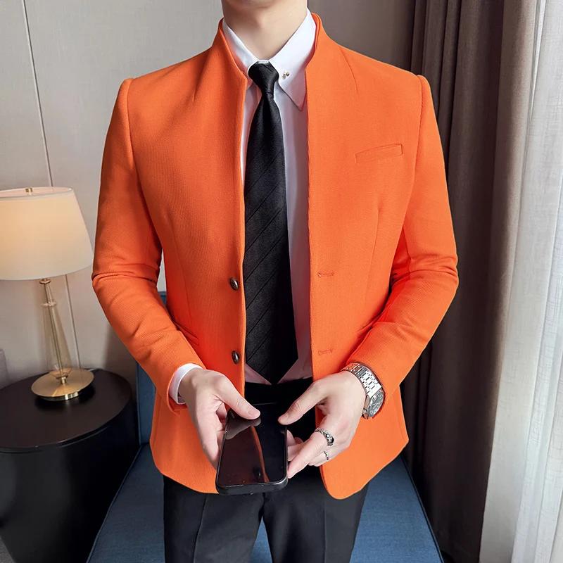 Gaufre nouveau chinois col montant costume manteaux hommes coupe ajustée affaires décontracté mode c