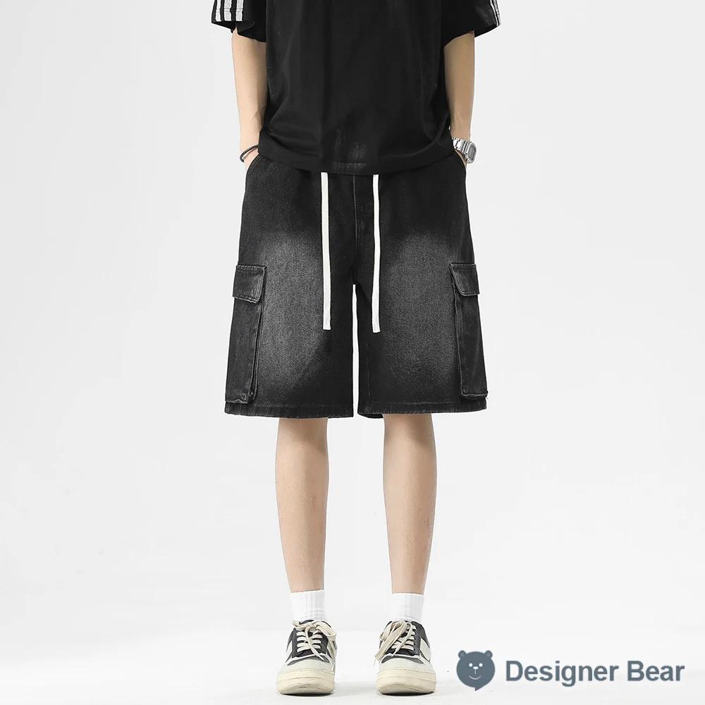 Shorts en jean décontractés pour homme, coupe droite, taille élastique, délavés, style cargo, mi-lon