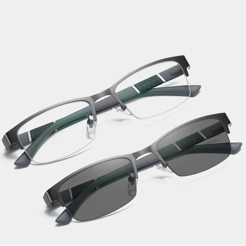 Lunettes de myopie photochromiques unisexes pour hommes d'affaires, demi-monture carrée, lunettes de