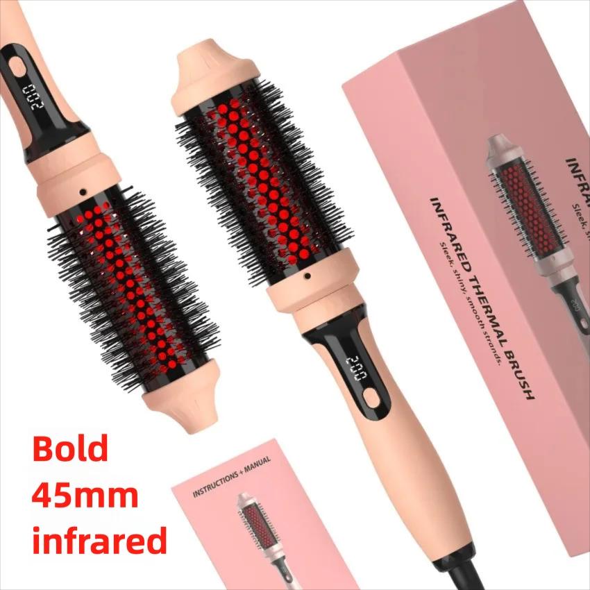 Brosse thermique infrarouge en céramique, fer à friser chauffant, brosse ronde de 45 mm, fer à frise
