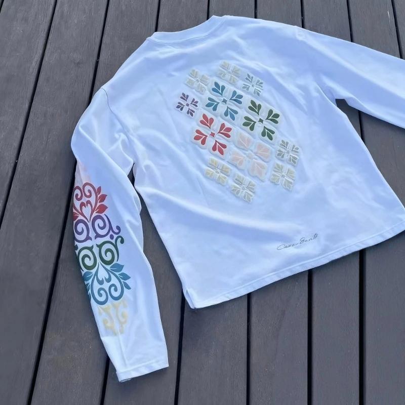 Nouveau pull Y2K tendance et polyvalent à manches longues, imprimé floral et feuilles, style rétro H