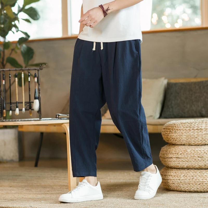 Pantalon homme coton lin mode pantalons décontractés couleur unie respirant short ample pantalon dro