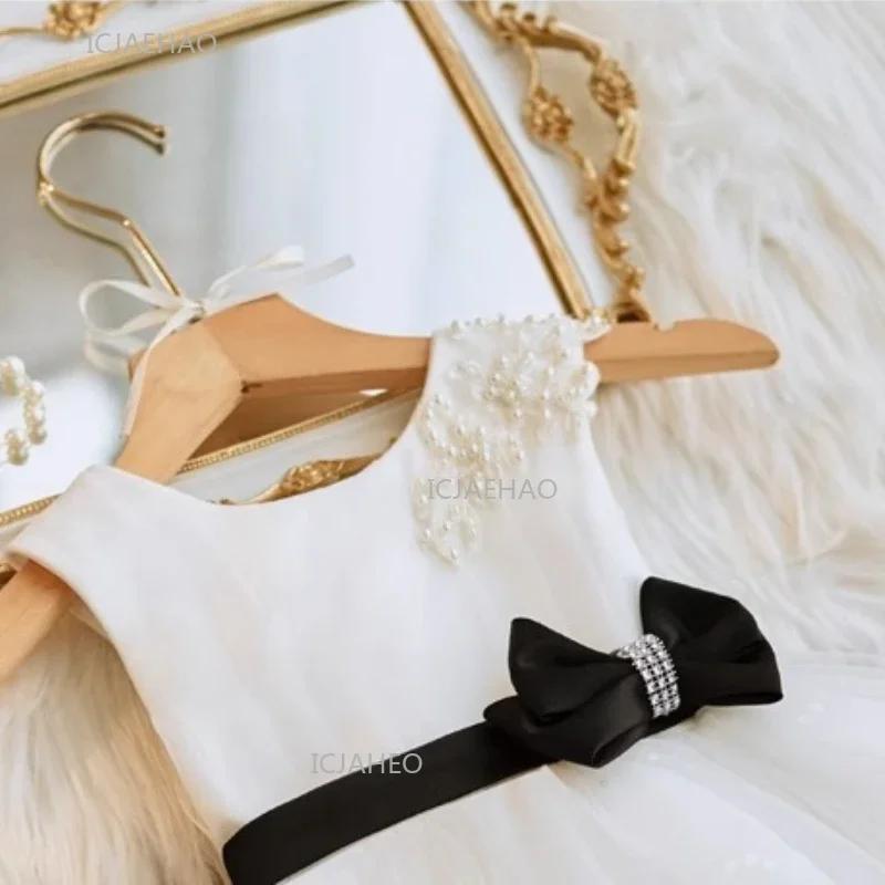 Robe de soirée noire avec nœud et ceinture pour enfants, idéale pour la scène, célébration des 100 j