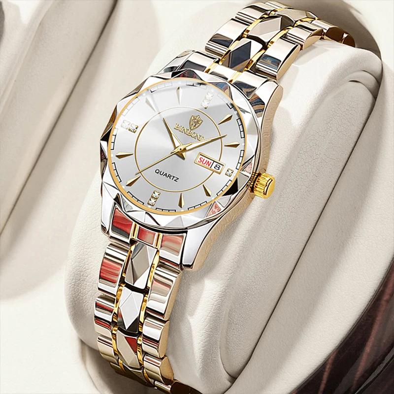 BINBONG femmes montres de luxe mode dames montre à Quartz étanche lumineux Date en acier inoxydable 