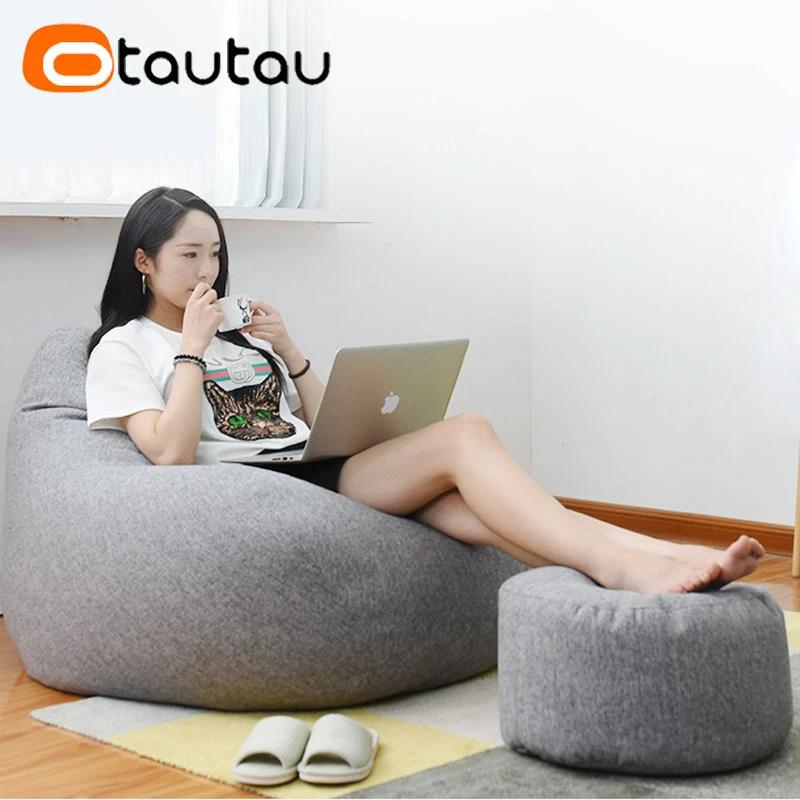 OTAUTAU tabouret rond D30cm * H20cm pouf en lin pouf avec remplissage pouf Pouf repose-pieds Tatami 