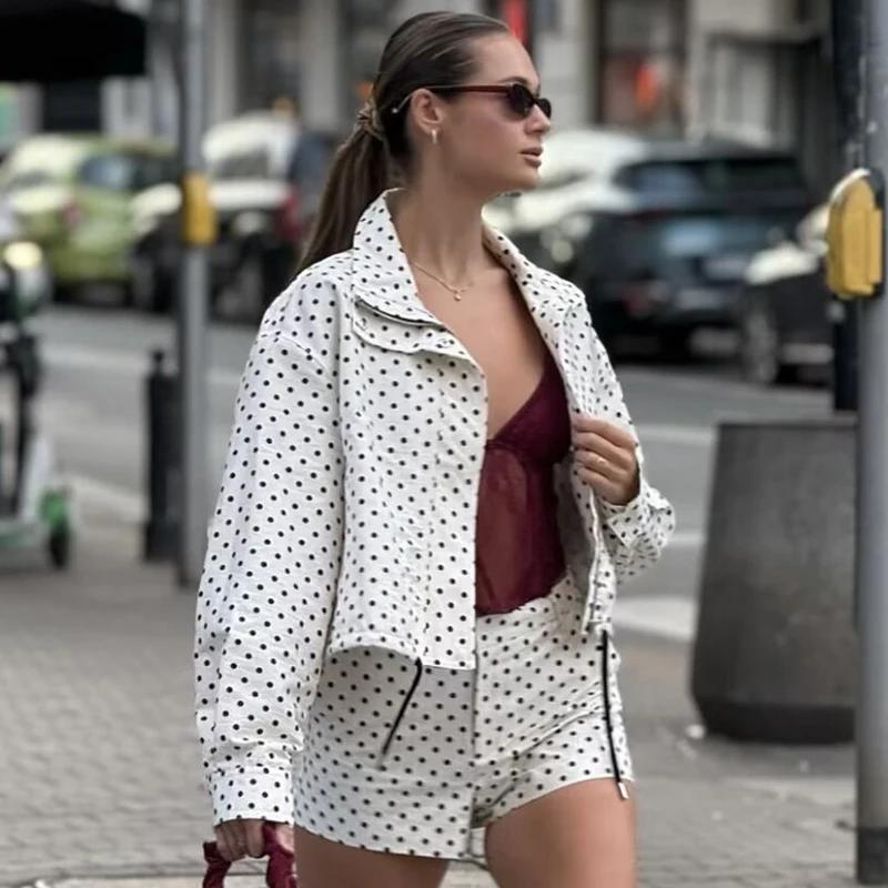 HXAO – veste bombardier à pois pour femme, demi-saison, surdimensionnée, manches longues, haut d'ext