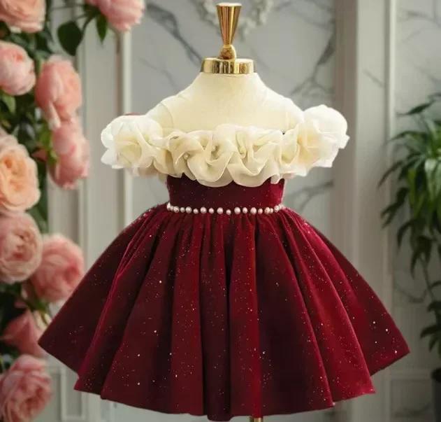 Robe à fleurs rouges pour enfants, tenue de princesse d'anniversaire pour petite fille, Costume de P
