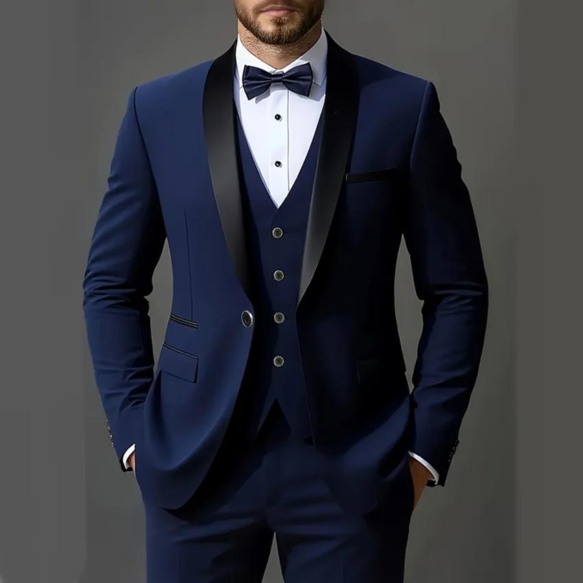 Ensemble de costume 3 pièces pour hommes, veste + gilet + pantalon, à la mode de haute qualité, adap