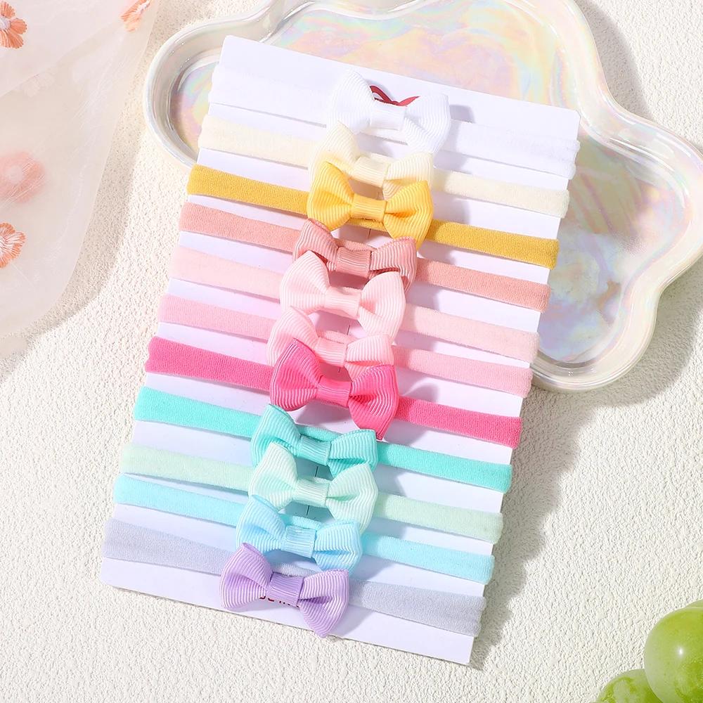 11 pièces/lot bandeau à nœud papillon de couleur unie, mini bandeau en nylon exquis, ensemble pour b