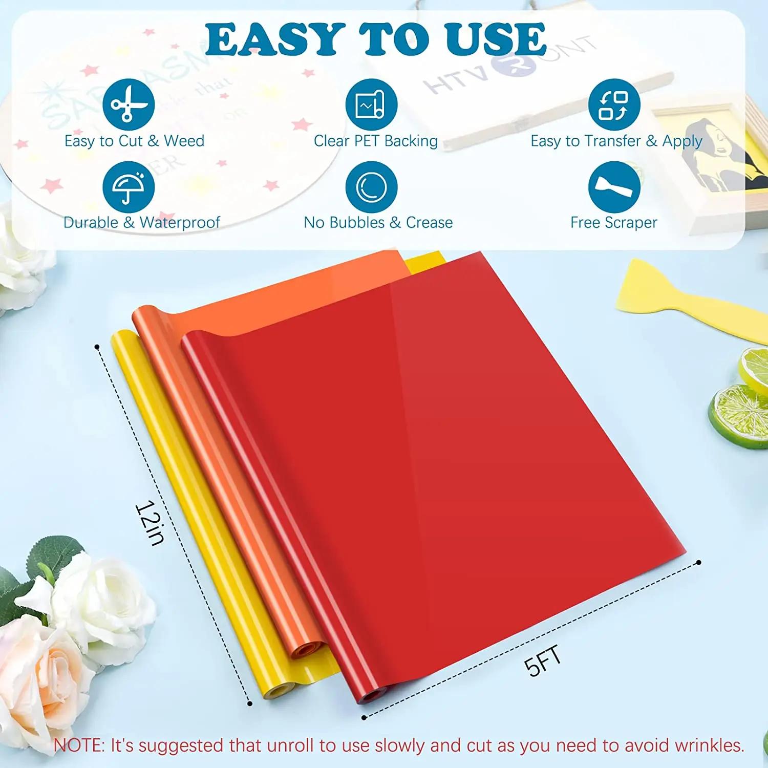 HTVRONT 12 pièces 12X5ft rouleaux de vinyle adhésifs permanents multicolores pour Cricut artisanat b
