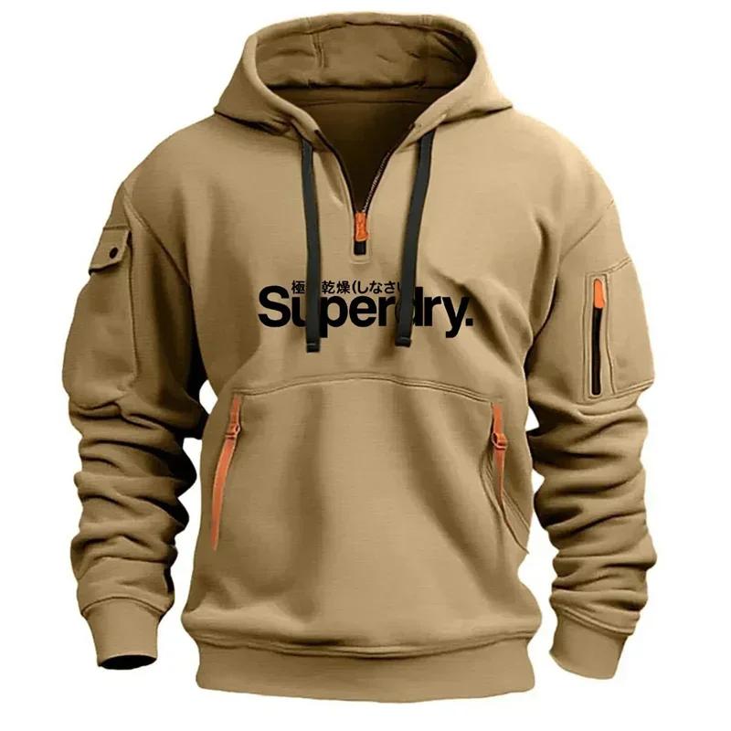 Sweat à capuche chaud pour hommes, Long, quotidien, extérieur, multi-poches, fermeture éclair, confo
