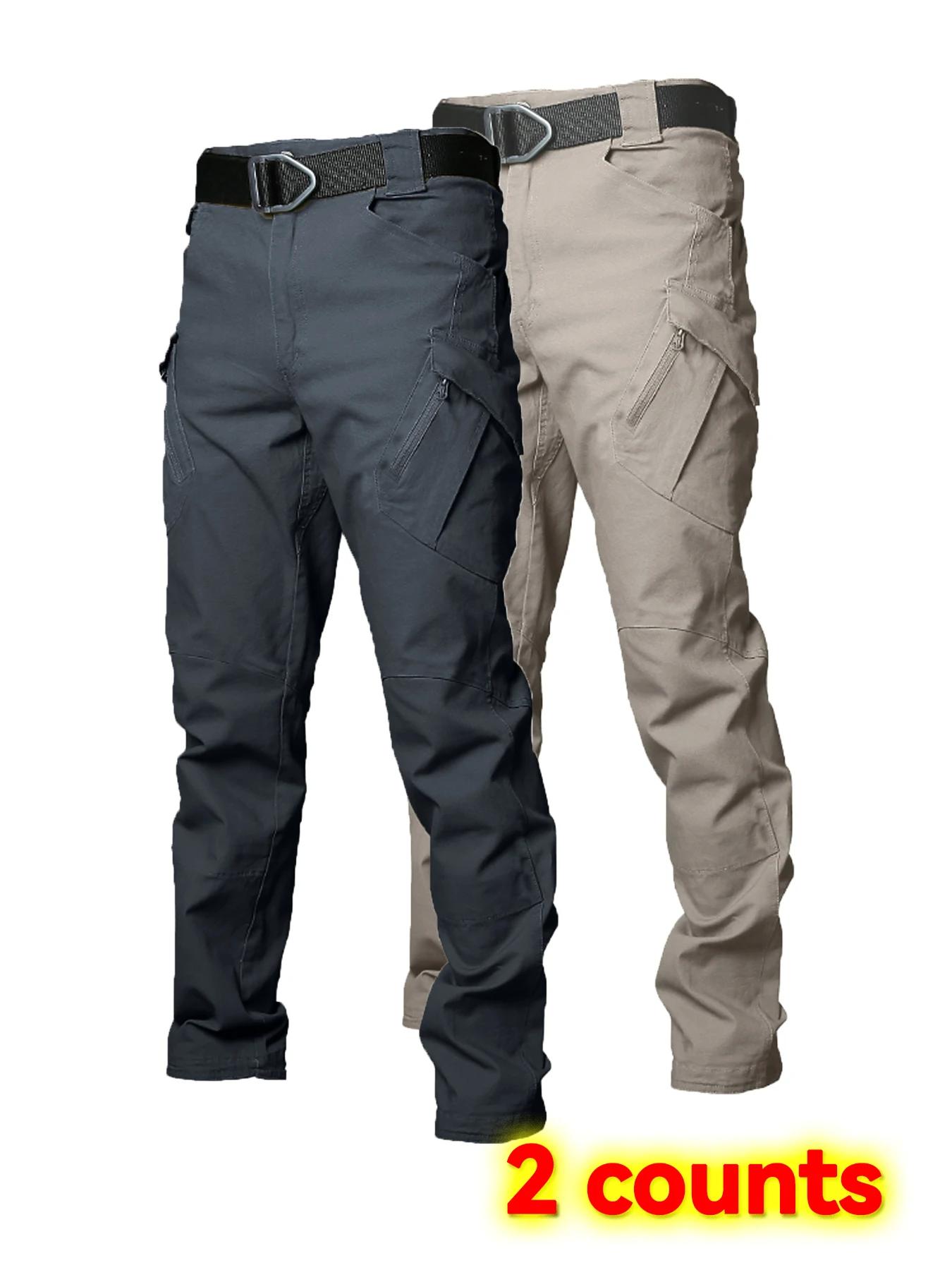 2 Paires de Pantalons de Travail Résistants à l'Usure, Pantalons Cargo Multi-Poches Droits, Pantalon