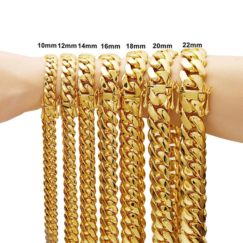 Hip Hop Bling couleur or acier inoxydable Dense cubain Miami lien chaîne colliers pour hommes rappeu