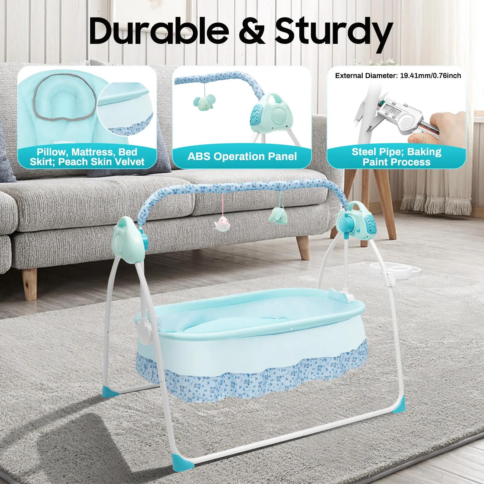 Balançoire électrique pour bébé, avec 12 chansons, Bluetooth, USB, 5 vitesses de balançoire, pour no