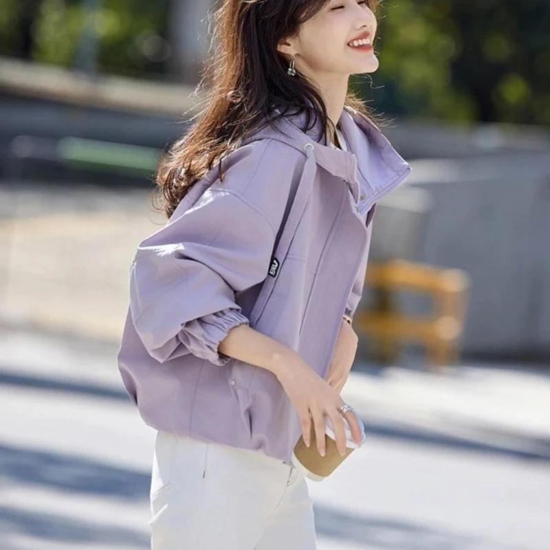 Nouvelle Veste Courte à Capuche Ample pour Femme, Style Rétro, Couleur Unie, Manches Longues, Idéale
