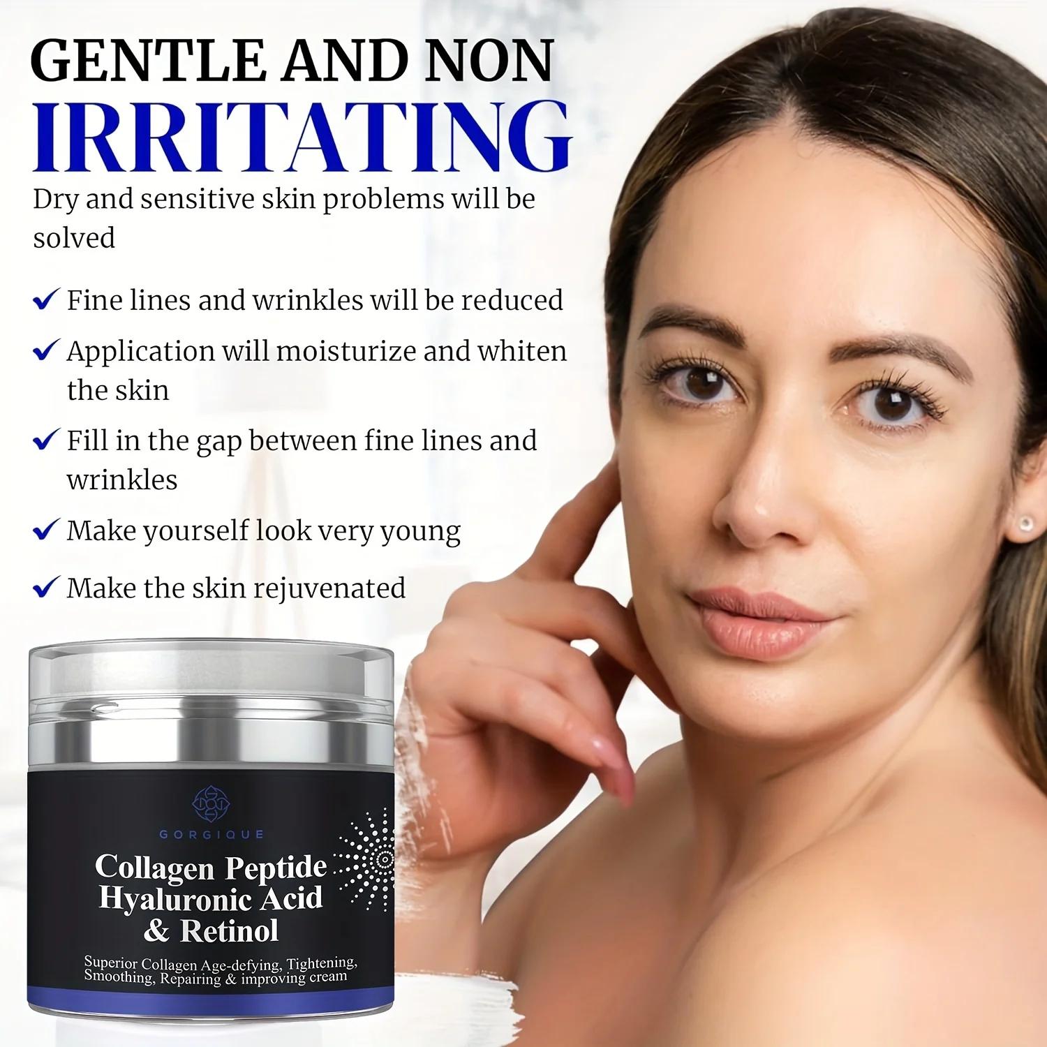 Crème peptidique au collagène, Anti-rides, acide hyaluronique et rétinol, raffermissante et raffermi