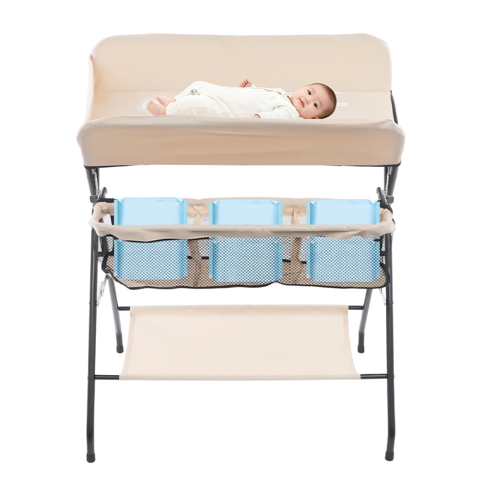 Table à langer portable, station à couches pliable pour bébé avec rangement, plateau 80x63cm pour no