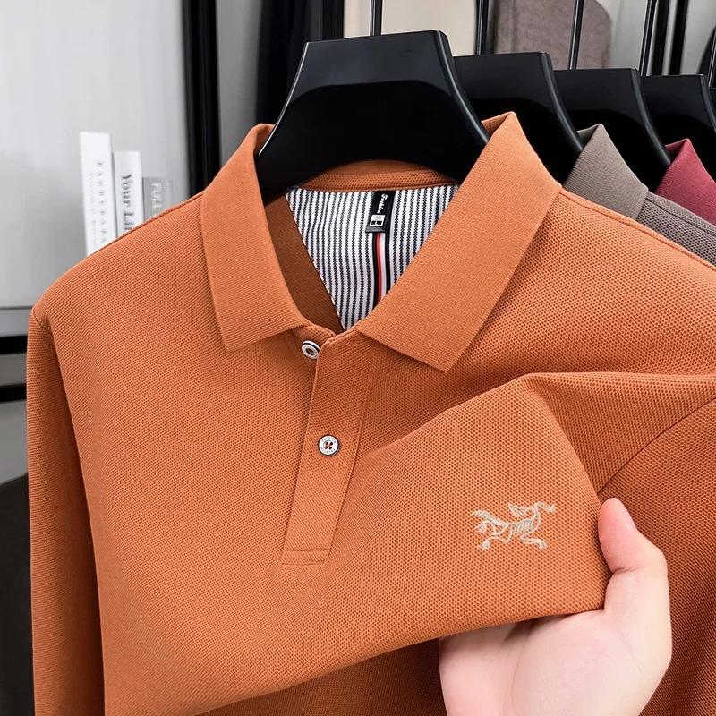 Polo à manches longues pour hommes, 100% pur coton, marque de luxe haut de gamme, mode automne, desi